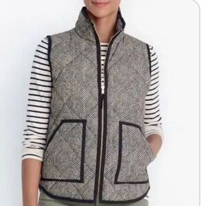 J. Crew Gray Herringbone Zip-Up Vest with Black Trim